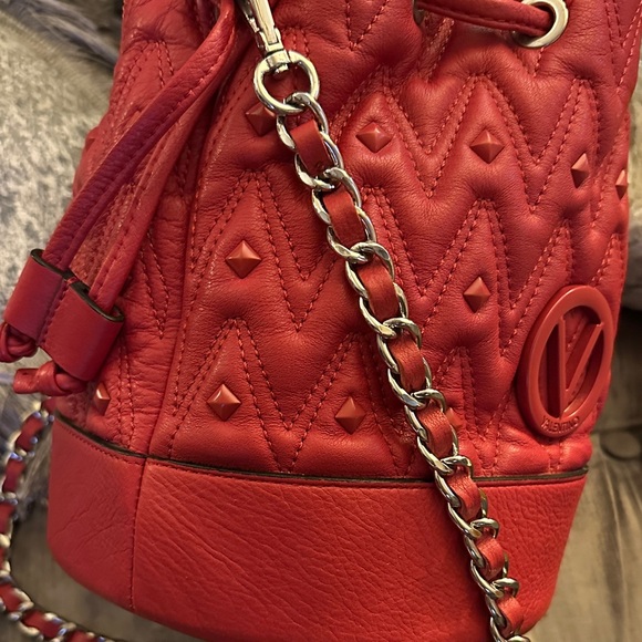 Valentino Red Quilted Drawstring Bucket Bag with Chain Strap - Picture 8 of 8